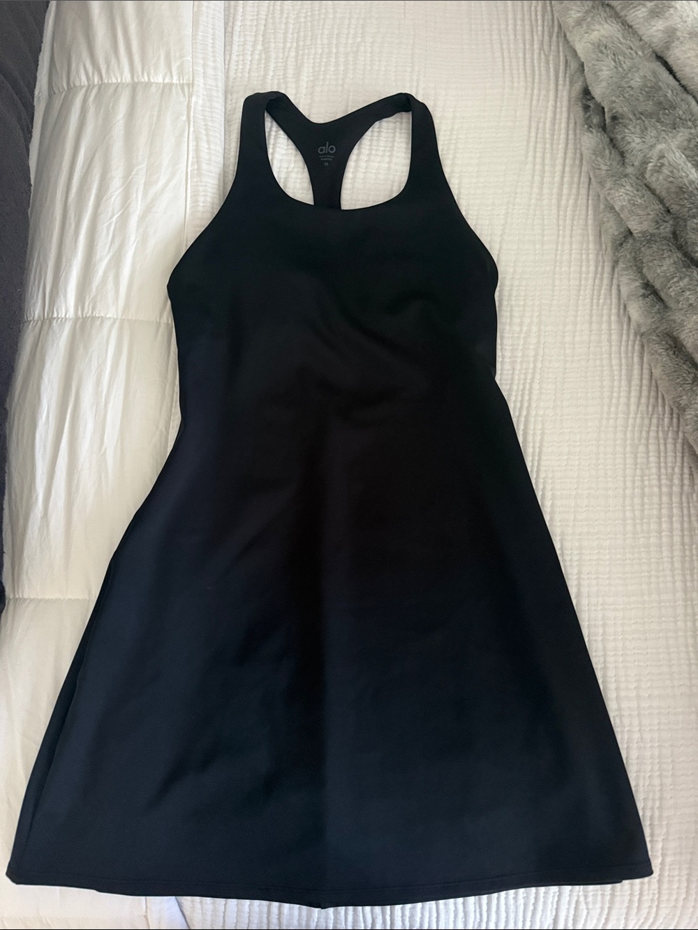 ALO Yoga Black Backless Racer Dress with Built-In Bra - Picture 3 of 4